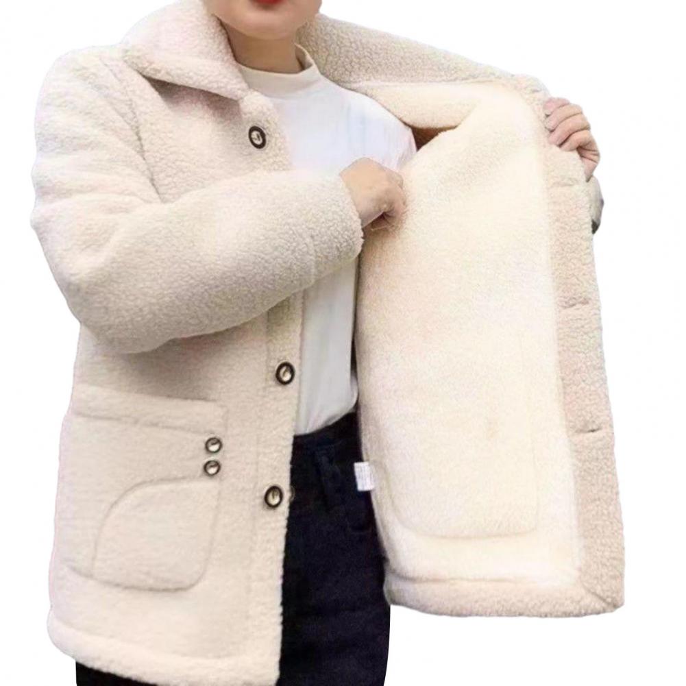 Autumn Winter Women Jacket Coat Elegant Jacket Women's Lapel Long Sleeve Imitation Lamb Wool Coat Thickened Single Warm Coat for Women