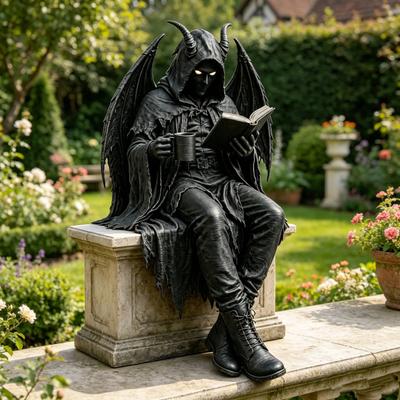 Yousheng Sitting Skeleton Bookend Ornament, Matte Black Dark Hooded Figure for Bookshelf Desktop Study Room, Industrial Style Home