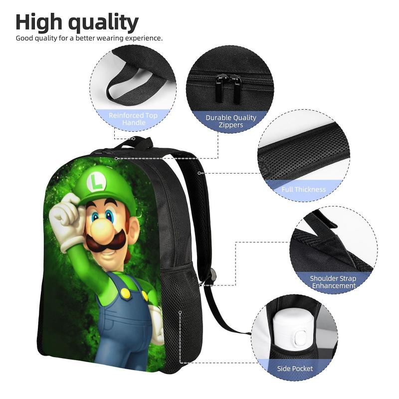 Cartoon Role Luigi's Mansion Unisex Backpack Laptop School Bag College Student Satchel Lightweight Basic Daypack For Adult Teen Kids
