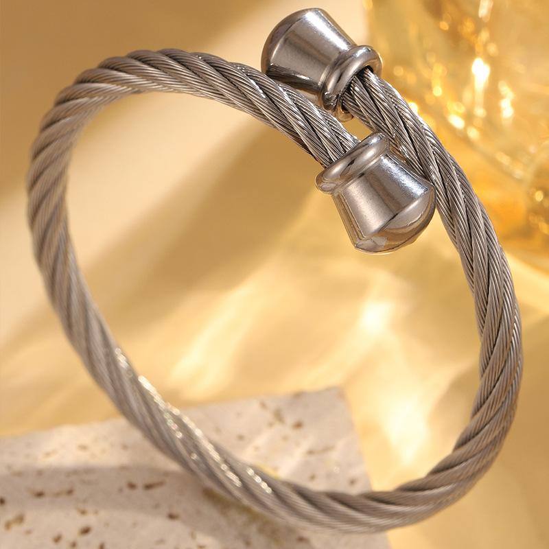 Bracciale Semplice in Acciaio Elastico Aperto a Doppia Estremità per Gioielli