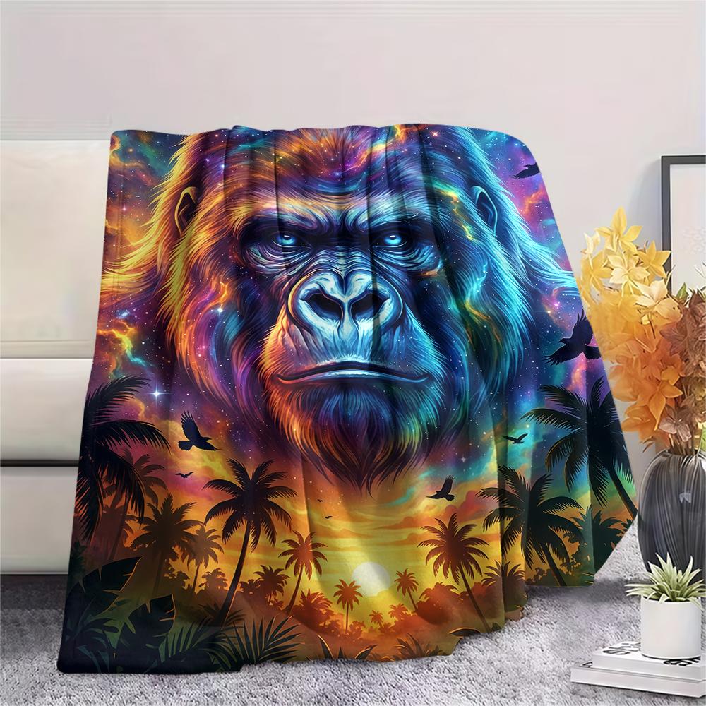 Aurora Sky Gorilla Unicorn OwlPrint Flannel Blanket,High quality Comfortable for All Seasons,Home Decor,Warmth and Comfort,Perfect for Christmas Gifts