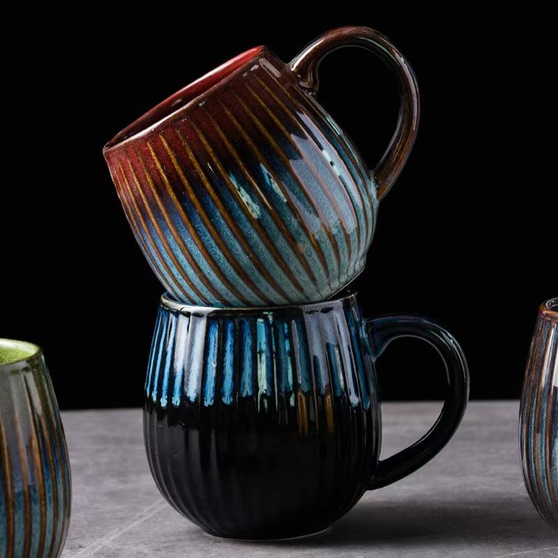 Japanese Style Vintage Ceramic Water Mugs with Handle Coffee Cup Large Capacity Household Office Breakfast Milk Tea Cup 500ML