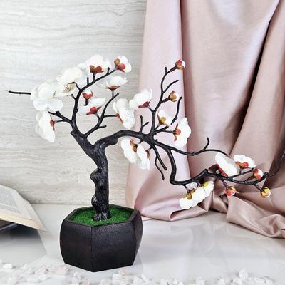 1 Pcs Artificial Cherry Blossom Bonsai Flower with Wooden Pot for Home Decor, Living Room, Center Table, Indoor & Outdoor