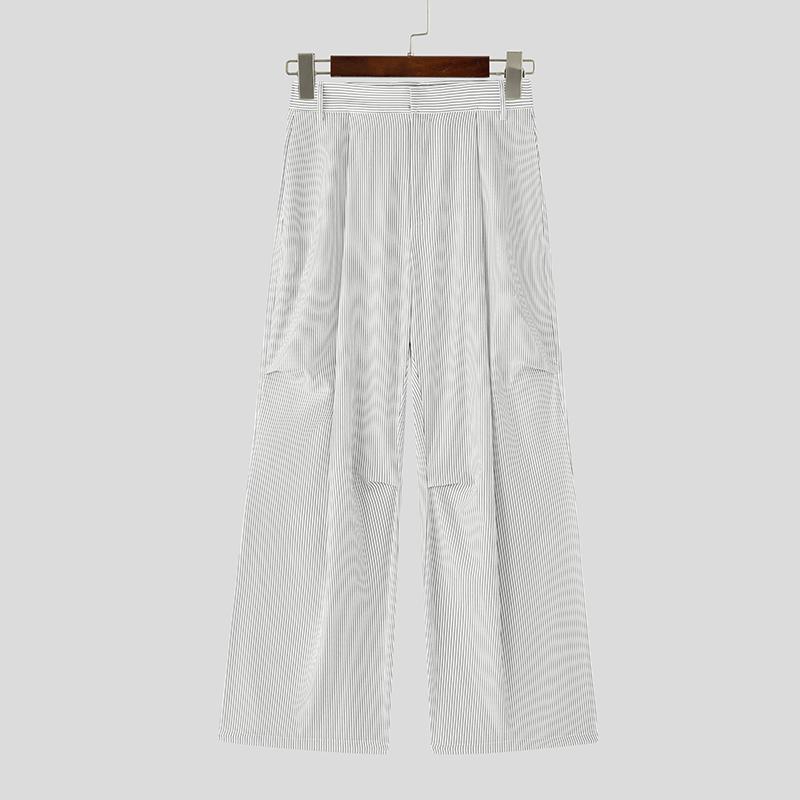 

INCERUN Men Casual Zipper Waist Striped Long Ruffled Wide Legs Pants Trousers 5XL белый