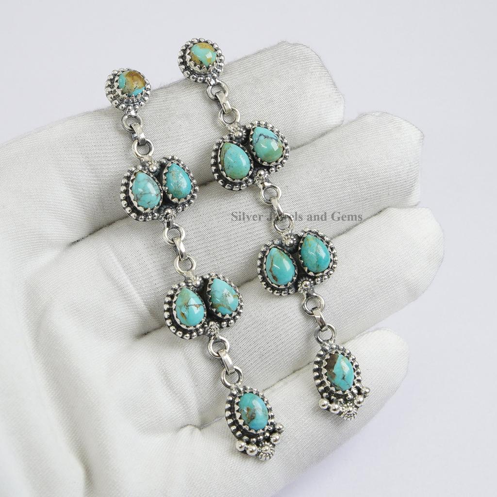 Natural Turquoise Hanging Earring, Kingman Turquoise Earring, Wedding Earrings, 925 Sterling Silver Earrings, Gemstone Earring