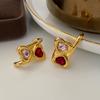 Double Love Stud Contrasting Colors Ruby Women'S Style Fashion Retro Temperament Atmospheric Light Luxury High-End
