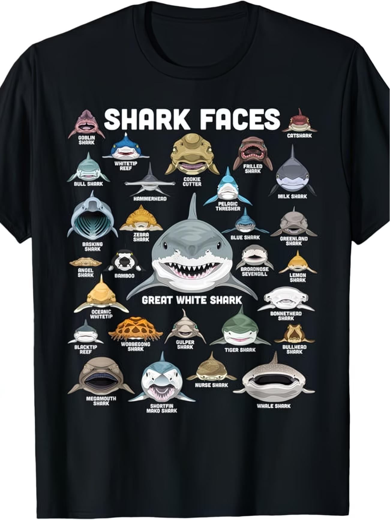 Funny Shark Face T Shirt Tee Unisex Unisex Streetwear Summer Oversize 15 Shark Labels Ocean Theme Shirt Shark Lover Ocean Enthusiast S