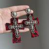 Gothic fashion dark red leopard print cross earrings sweet cool babes locomotive style hip hop light luxury temperament earrings