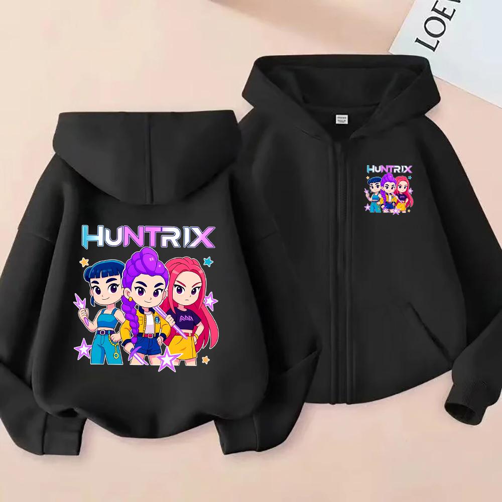 2025 Neuer Huntrix Mädchen Cartoon-Druck Reißverschluss-Hoodie Lässig Langärmlig Kindermode Sportbekleidung