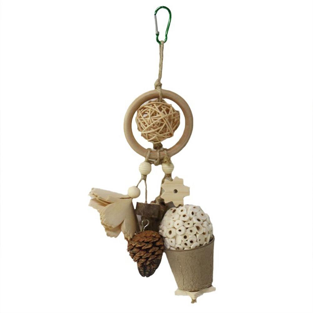 Natural Wood Bird Bite Toys Rattan Ball Pinecone Wood Block Parrot Chewing Toys With Metal Hook Bird Cage Accessory For Parrot