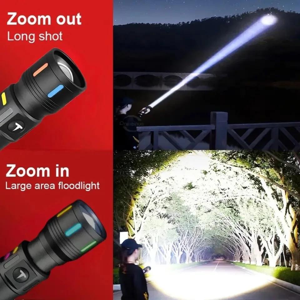 Fluorescent Light Flashlight 10000LM Torch Built-in Battery Lamp Zoomable Lantern Waterproof Flash Light Super Bright Spotlight