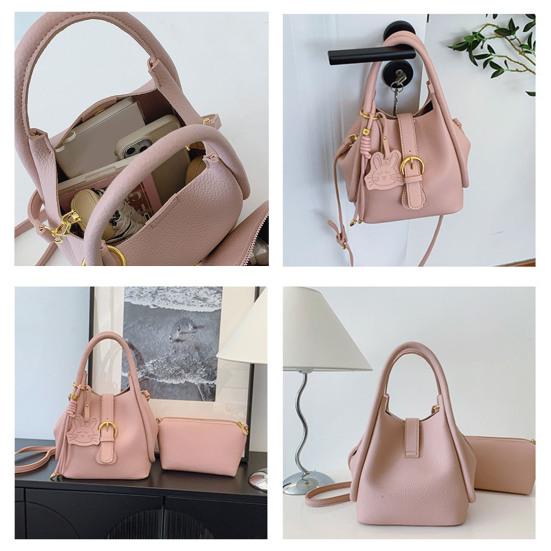 Women's Small Shoulder Bag Faux Leather Crossbody Bag with Makeup Bag Bucket Bag with Adjustable Shoulder Strap for Travel Work Parties