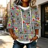 Women's Casual 3/4 Sleeve Christmas Print Hooded T-Shirt Top
