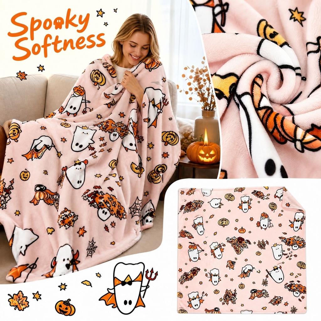 Halloween Print Flannel Throw Blanket 150200 Cm for Couch Bed Sofa