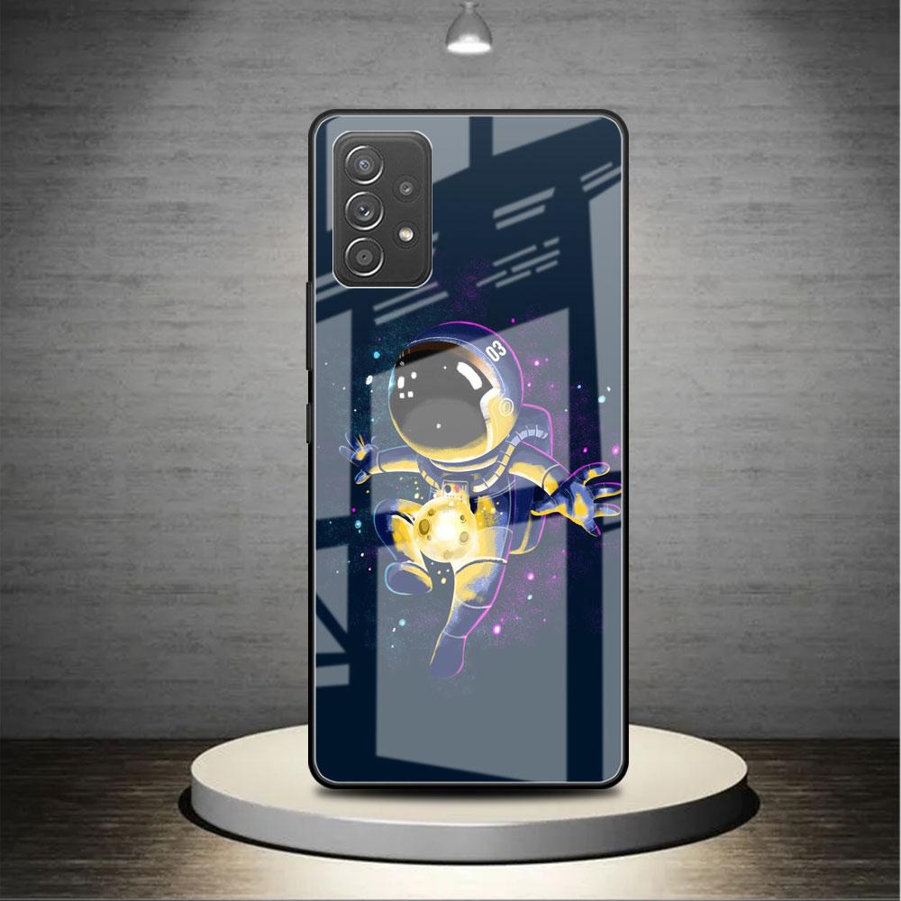 Glass Case For Samsung Galaxy A52 A71 A50 A51 A70 A21s A31 A72 A10 A12 A30 A22 5G Phone Cover Astronaut Cute