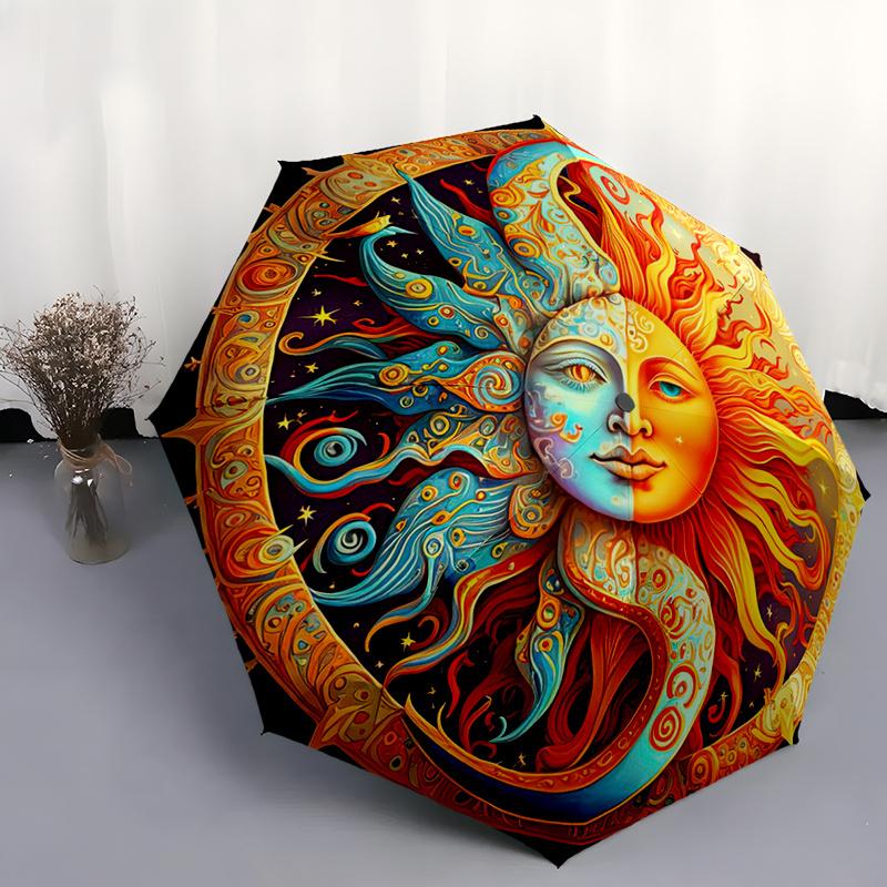 1pc Sun Moon Mbrella: Design with 8 Ribs Compact Umbrella for Outdoor Travel Companion Festival Gift for Friends And Family Y2