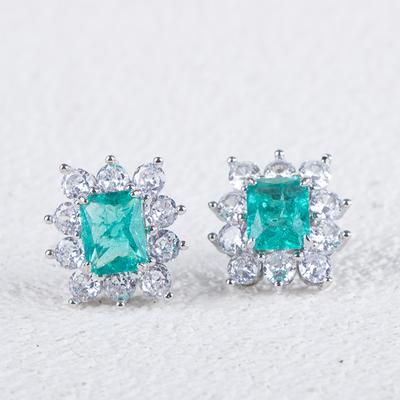 Cellacity 925 Sterling Silver Stub Earrings for Women with Rectange Paraiba Gemstones Wedding Party Fine Jewerly Gift