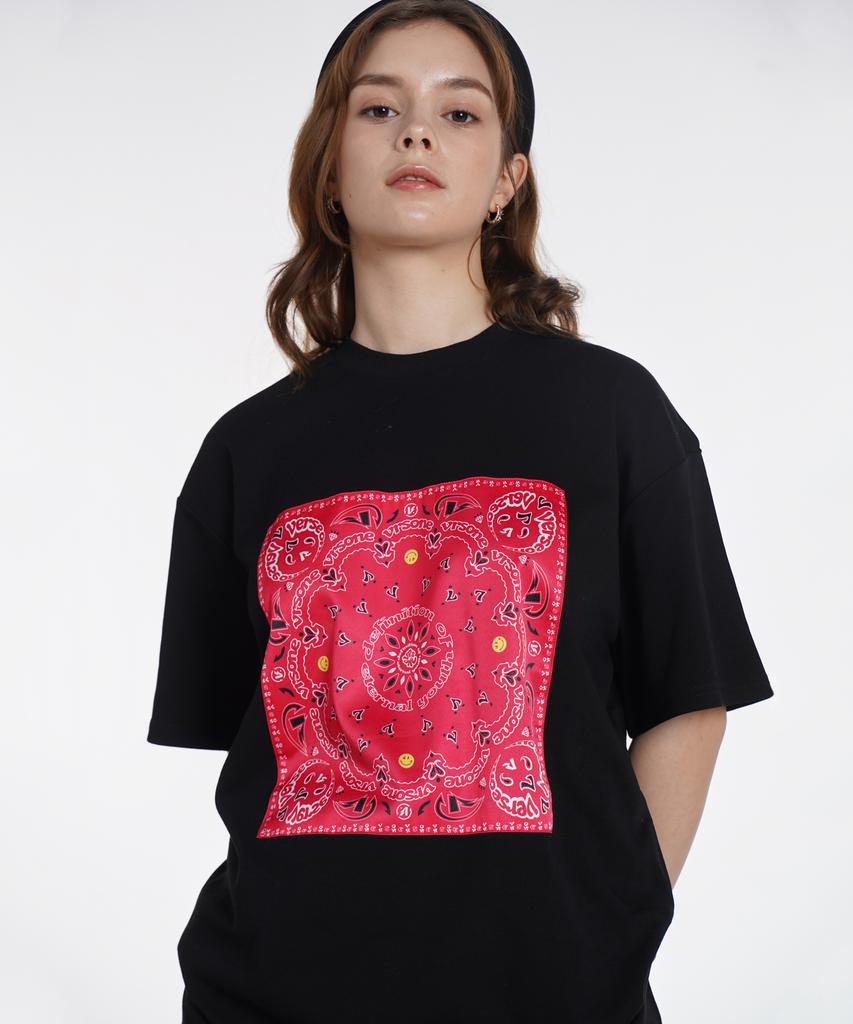 VERSE ONE Paisley Logo Bandana T-Shirts Black/Red