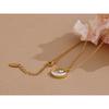 Yhpup Natural Shell Zirconia Moon Round Chic Pendant Necklace Korean Style Daily Jewelry Waterproof Accessories Gift