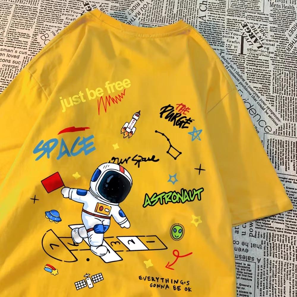 Weltraum Astronaut Einfach Frei Sein Print T-Shirts Herren Damen Mode Lässige Oberteile Hip Hop Übergroße T-Shirts Lässig Sommer Kurzarm