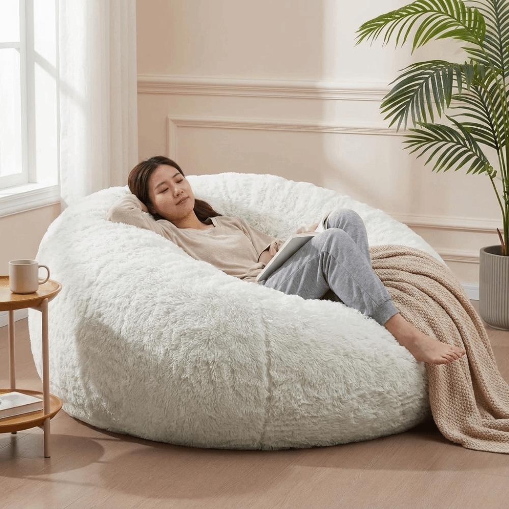 Runde flauschige Plüsch-Faulsofa-Abdeckung Weiche Sitzsack-Stuhl-Abdeckung Bequeme Spielzeug-Aufbewahrungstasche Für den Heimgebrauch