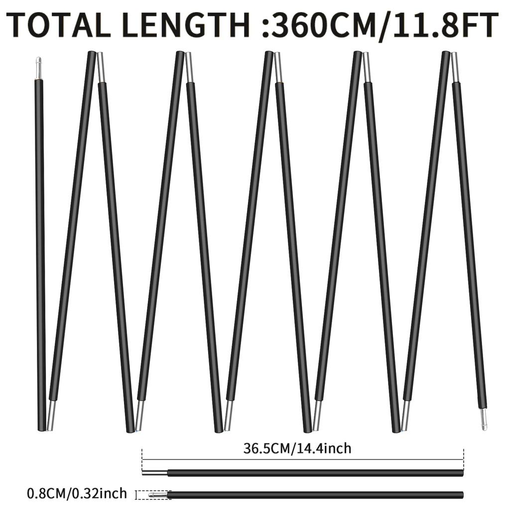 Aluminum Alloy Tent Poles 360CM/430CM Camping Tent Rods 11/13Section Camping Essential Accessories