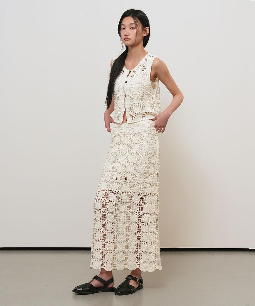GENERALIDEA Gehäkelter Maxirock mit Blumenmuster [Creme] / Gf2Lsk519