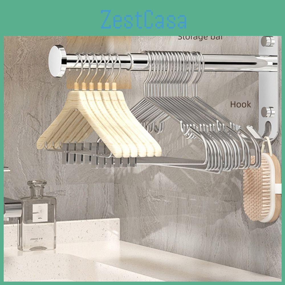 New Clothes Steel Stainless Hanger Storage Rack Wallmounted Foldable Balcony Drying Hook Punchfree Scalable Storage Racks