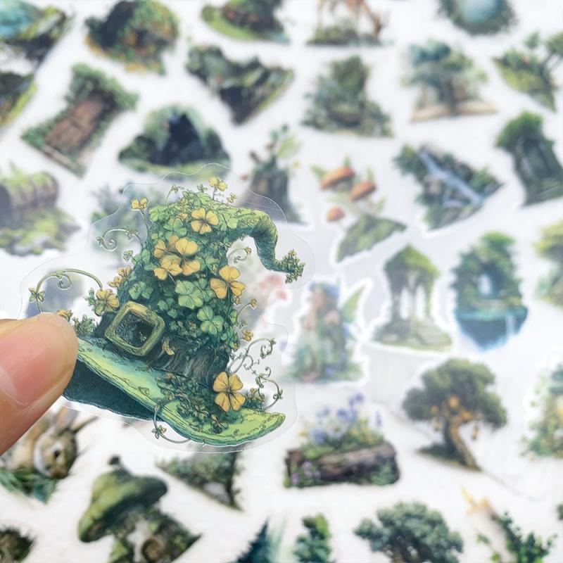 50Pcs Forest Style Transparent Stickers Luggage Guitar Skateboard Phone Diy Waterproof Notebook Stickers Cartoon Natural Elf