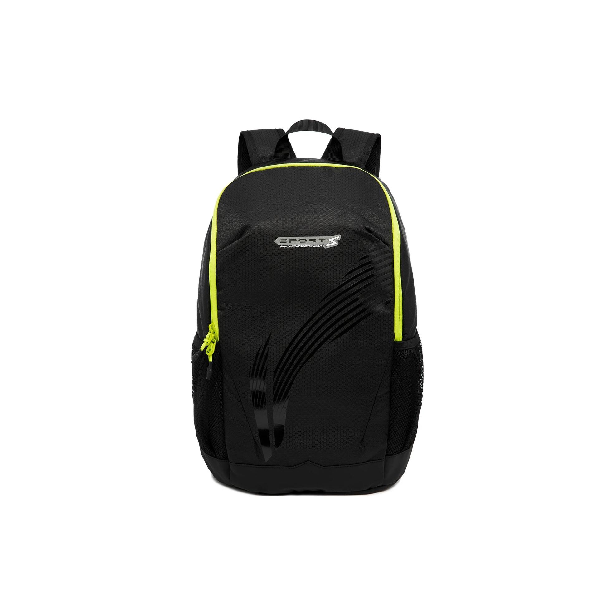 Li-Ning Fitness Series Casual Printed Pattern Zipper Backpack Men Backpack Black Yellow Fluorescent-Green ABST223-1 Black & Yellow & Neon Green