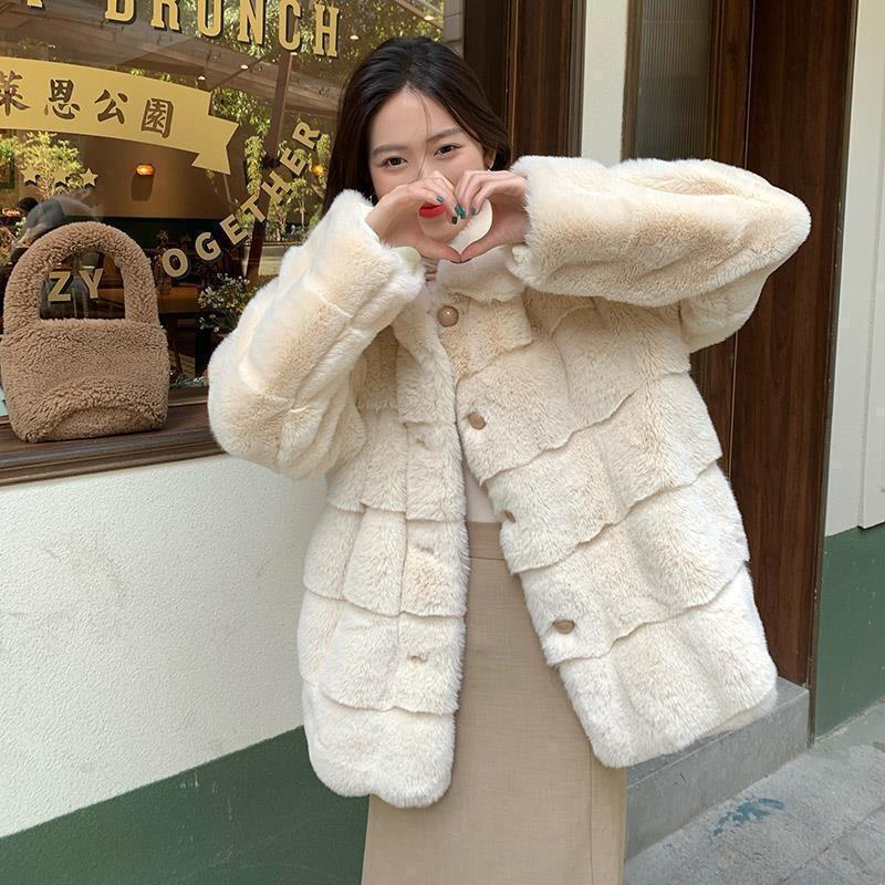 Woll-Baumwoll-Steppjacke Damen Winterbekleidung Neues Designgefühl Kunstpelz Verdickt Warm Nischentemperament Baumwollkleidung