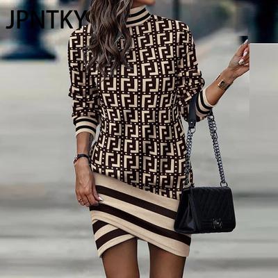 JPNTKY Women's Fashion Autumn Winter Long Sleeve High Neck Casual Dresses