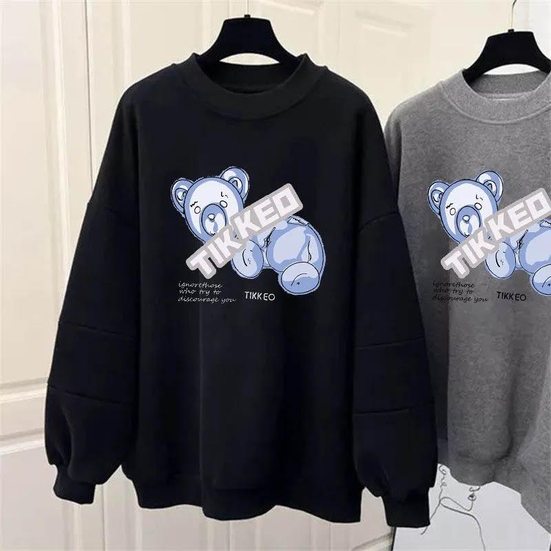 Sweatshirt Women Fleece-Lined Oversize Sweatshirt Winter Thickened Crew Neck Pullover Long Sleeve Mid-Length Loose Fit Top Sweatshirt