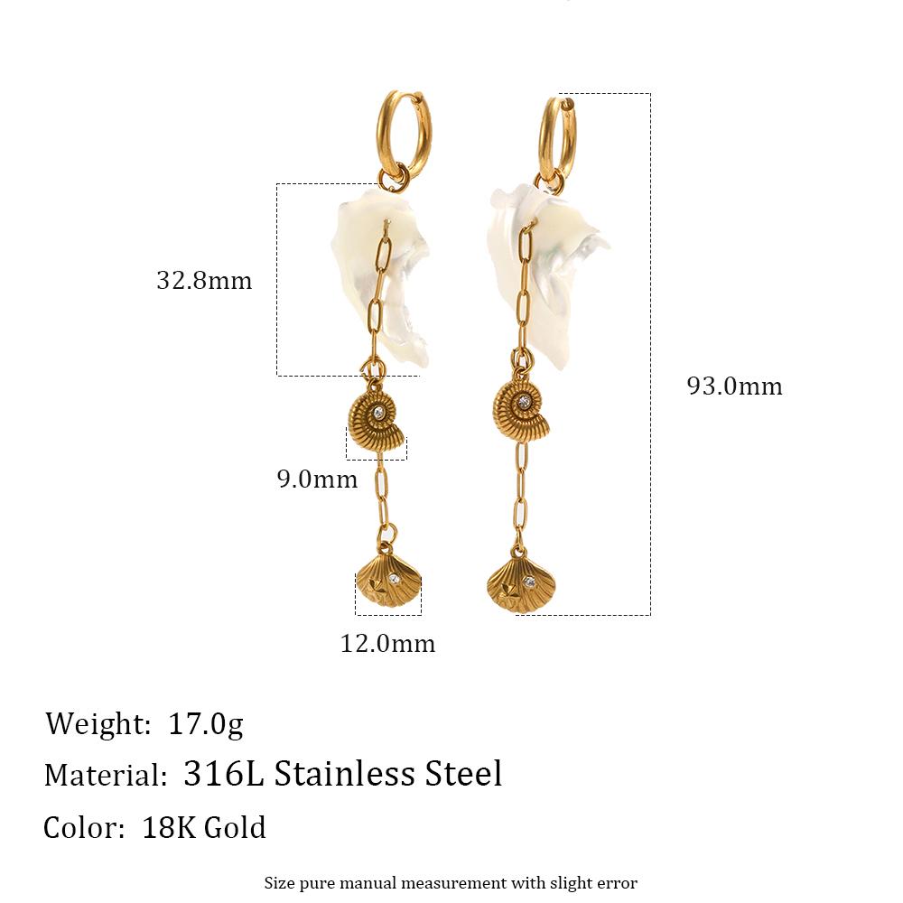 MamacitaSlay 316L Stainless Steel Shell Conch Earrings Necklace 18K Gold Plated Waterproof Casual Beach Jewelry Set For Women