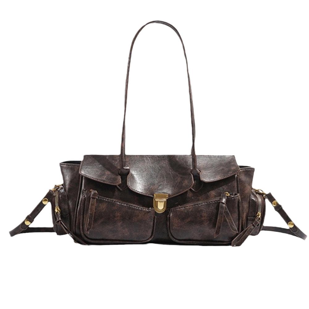 SHELKSBAG Retro Quality Handbag Ladies Motorcycle Bags Multi-Pocket Luxury Designer Fashionable Versatile Underarm Bag for Women