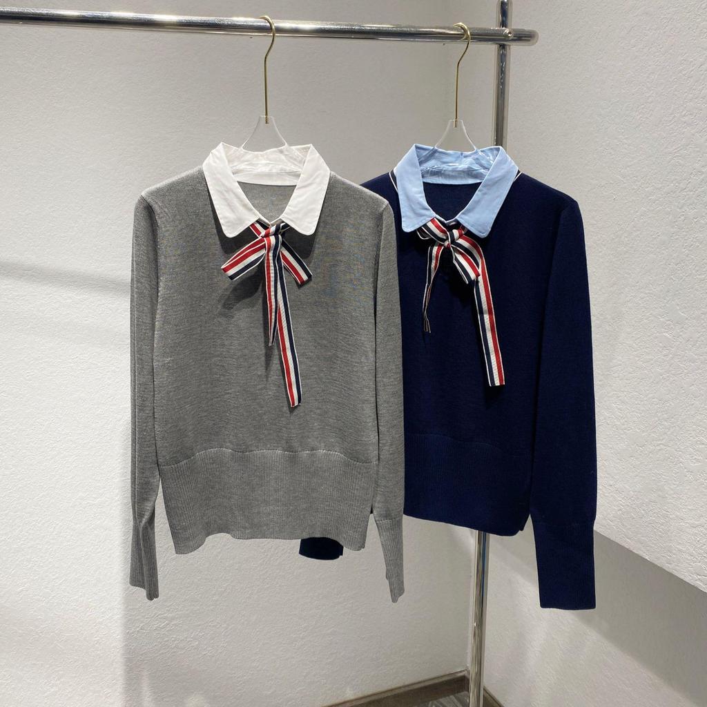 Women's British Style Sweater: Faux Two-Piece Wool Knit Pullover with Shirt Collar, Long Sleeves - Autumn/Winter New Arrival