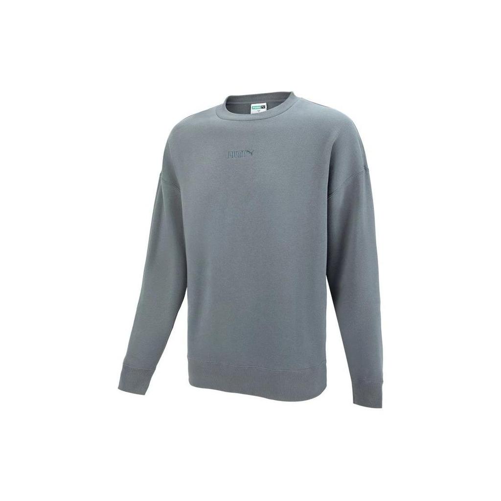 PUMA Solid Color Logo Embroidered Pullover Crew Neck Sweatshirt Men Tops Grey 534365-44