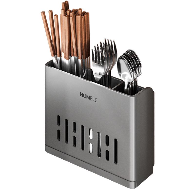 Wall-Mounted No-Drill Chopstick Holder with Multi-Compartments and Drainage, Large Capacity Cutlery Storage Box