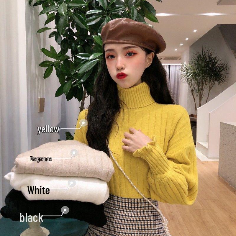 

Женский свитер с высоким воротом: На флисовой подкладке или без подкладки, Плотный, С кружевными рукавами, Элегантный трикотаж для осени/зимы. S 43-48 kg