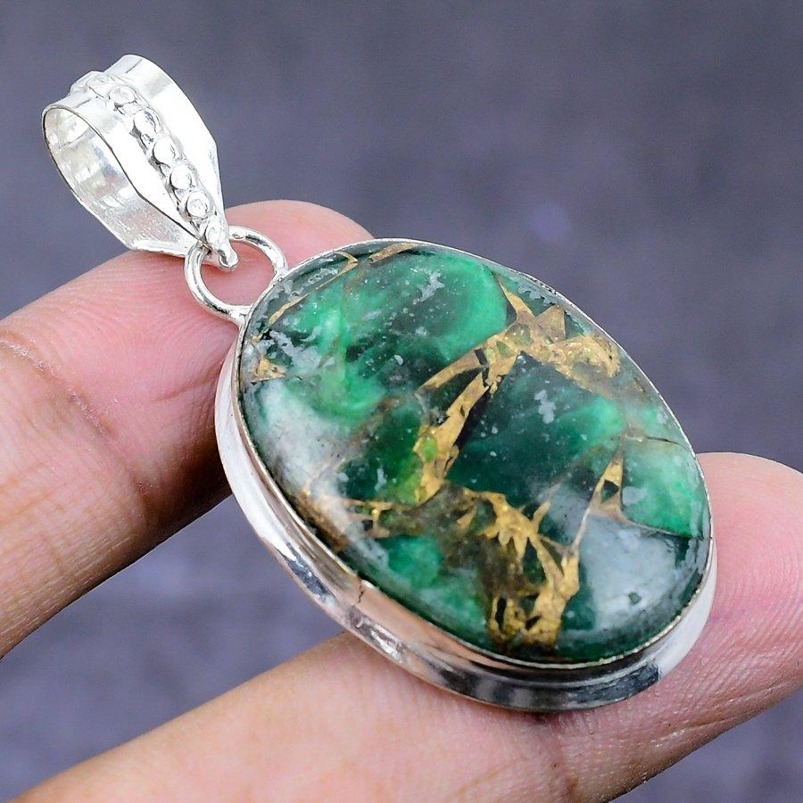 Natural Copper Green Tourmaline 925 Sterling Silver Jewelry Pendant 1.97" ETC-14334