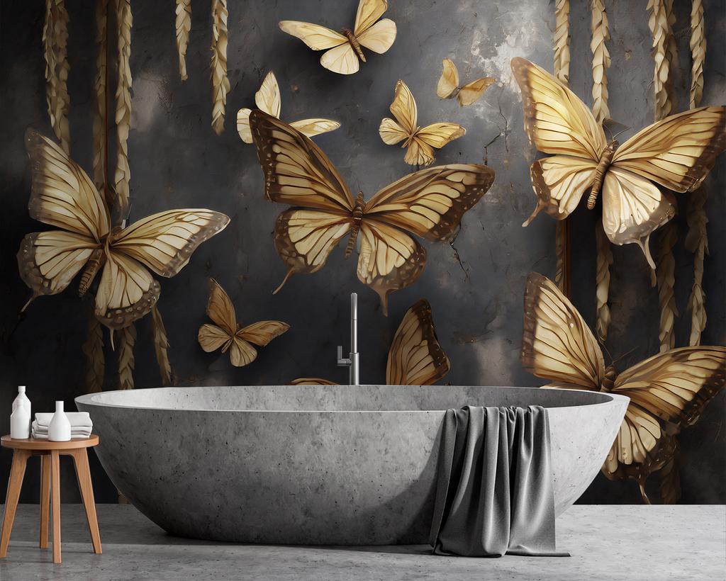 Wallpaper Golden Butterflies