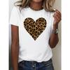 European Size Gifts for Mother's Day Leopard Print Heart T-Shirt - Lightweight & Stylish Crew Neck Top - Perfect for Spring