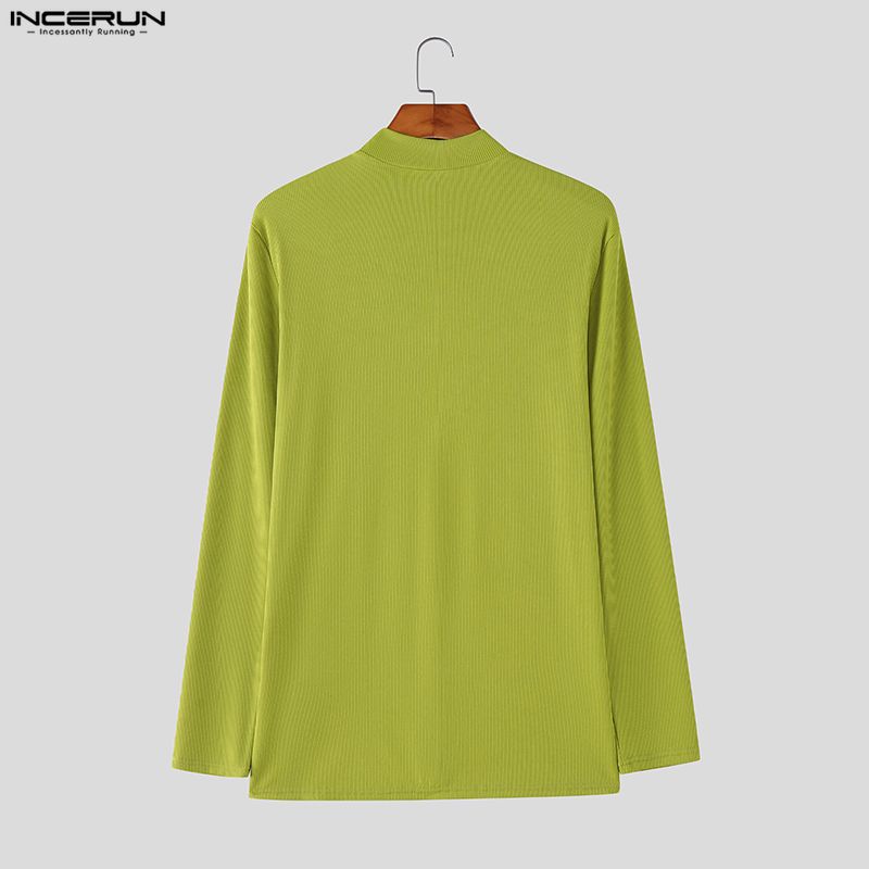 INCERUN Spring Men Turtleneck Long Sleeve Fitted Pullover Tops Undershirts