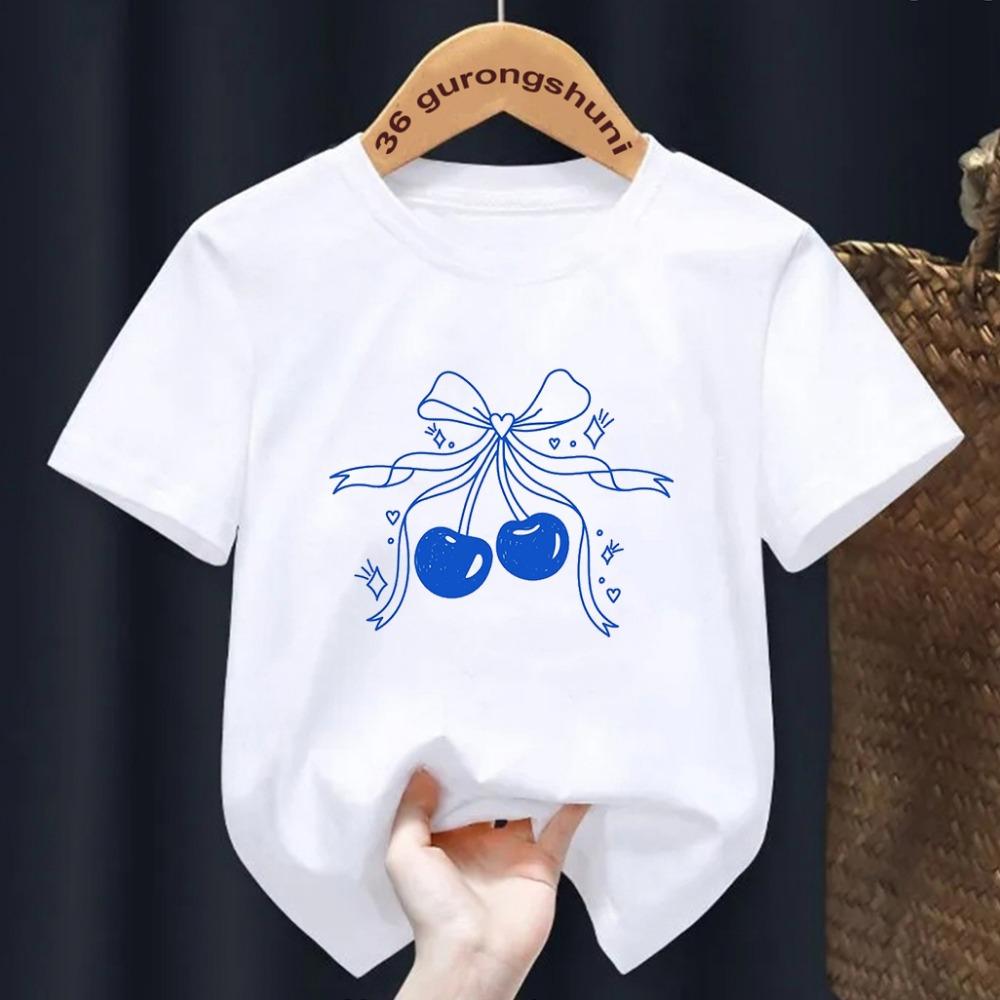 Fete de vară cu mânecă scurtă tricou copii top Toddler moda bowtie imprimare O-neck mânecă scurtă tricou copii haine de culoare bomboane