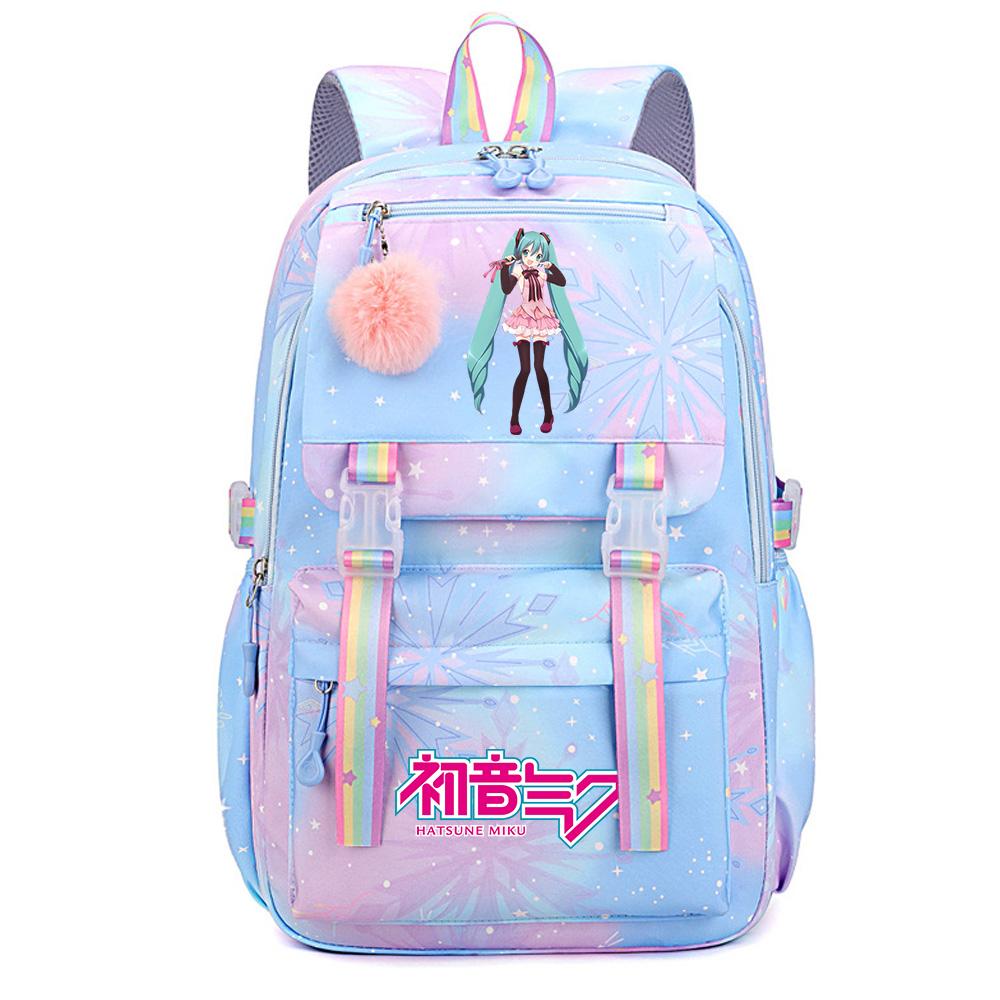 Anime Anime Hatsune Miku Bedruckter Rucksack mit großem Fassungsvermögen, wasserdicht, für Teenager, Schüler, Mädchen, Jungen, Schultasche, Büchertasche, Reisetasche