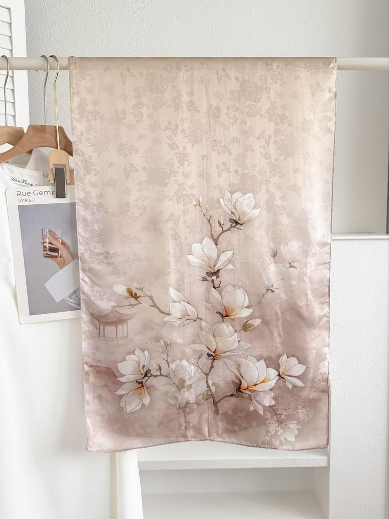 New Sangbo Satin Silk Long Scarf New Chinese Printed Silk Scarf Women's Spring and Summer Versatile Sunscreen Shawl Gift Accessories