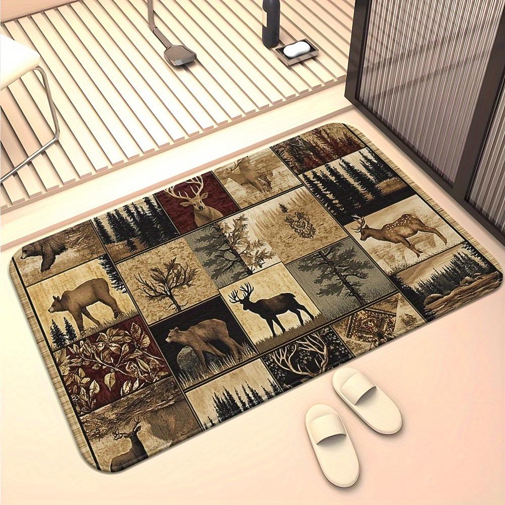Retro Deer Forest Scene Entrance Doormat Non Slip Washable Bath Rug Rustic Nature Design Indoor Outdoor Floor Carpet 1PC