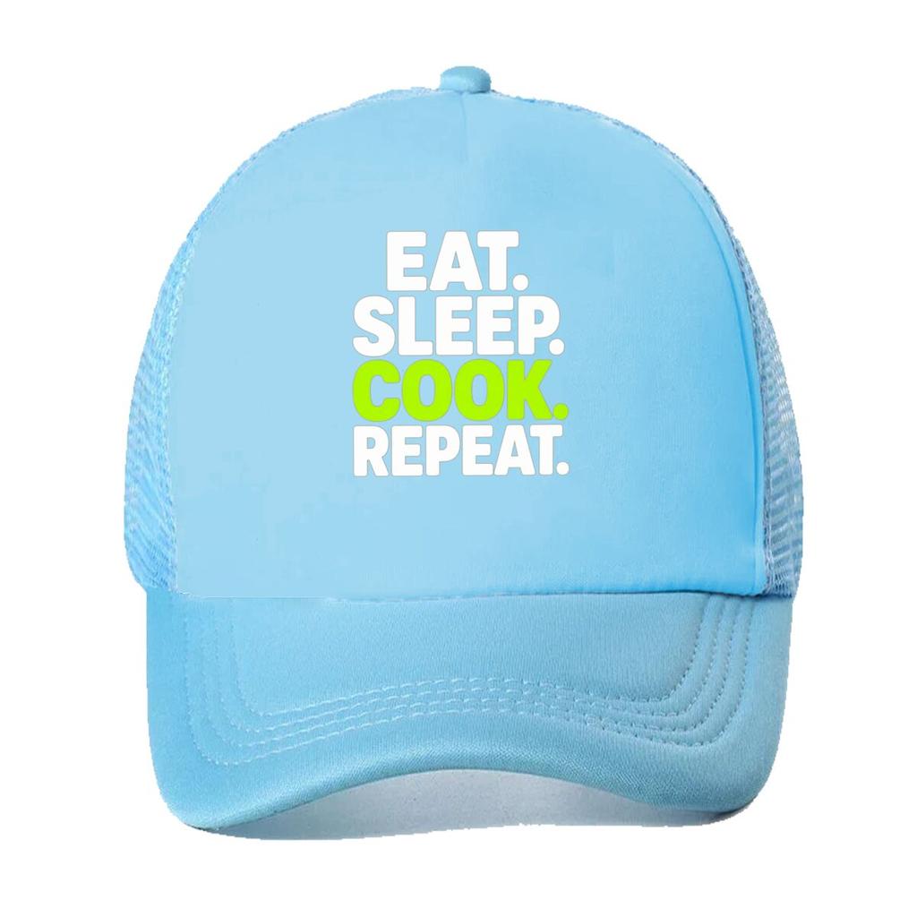 Eat Sleep Cook Repeat Neon Typograph Mesh Baseball Cap For Womens Unisex FeUnisex Beach Dad Hat Hip Hop