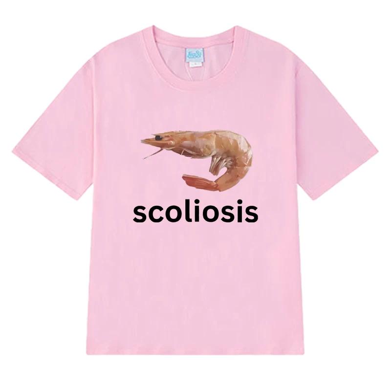 2025 Men's Funny Shrimp Stem Pattern Printed 100% Pure Cotton Short-sleeved T-shirt Retro Streetwear