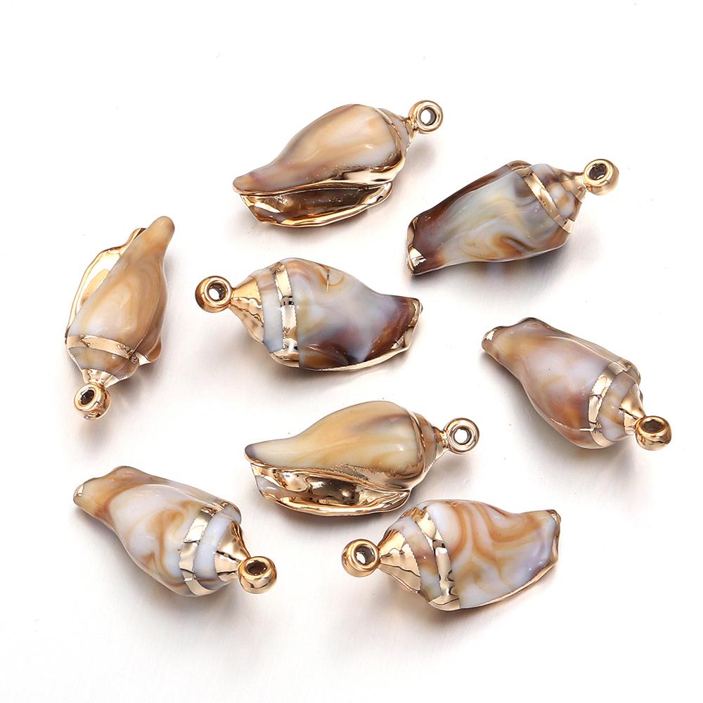5-10pcs/lot Shell Shaped Acrylic Pendant Gold Plated Conch Scallop Charms Beads For DIY Fashion Keychain Necklace Accessories